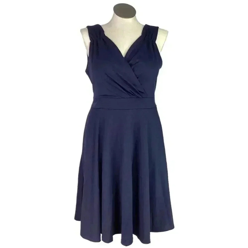Grace Karin Wrap Cocktail Dress Womens XL Blue A Line Sleeveless Stretch NEW